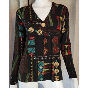 Chicos Travelers Multicolor Single Button Stretchy Slinky Lng Slv Cardigan 0 (M)